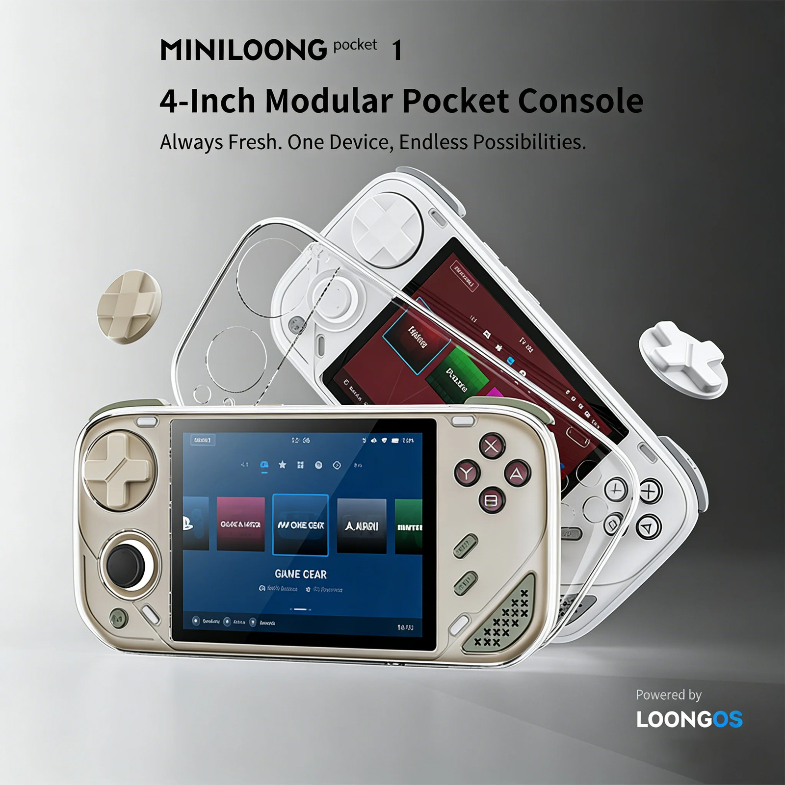 MINILOONG POCKET 1 Modular Retro Handheld Emulator 4″ 4:3 IPS RGB Hall Joystick