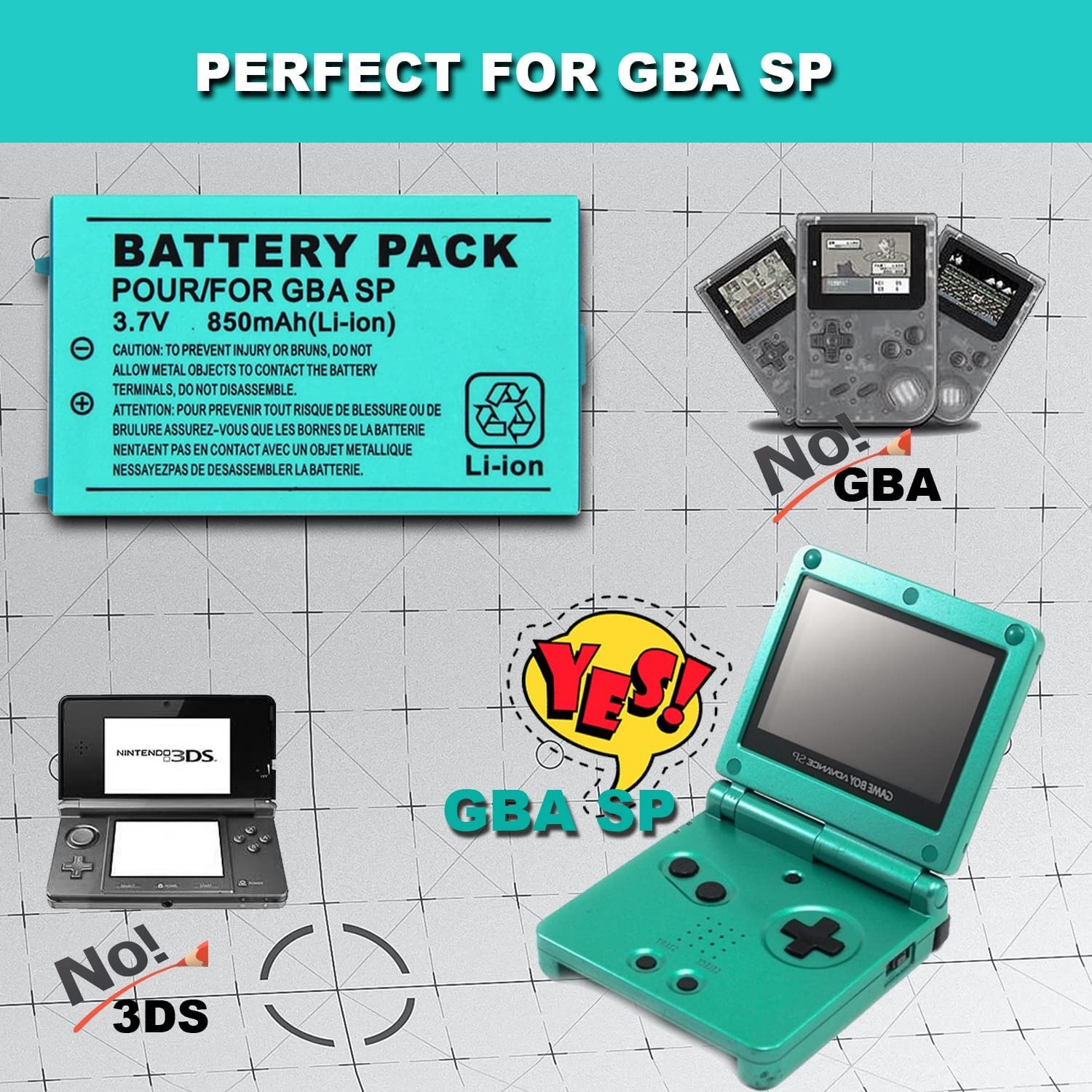 New Rechargeable Battery for Nintendo Game Boy Advance SP Systems 3.7 V – 850mAh