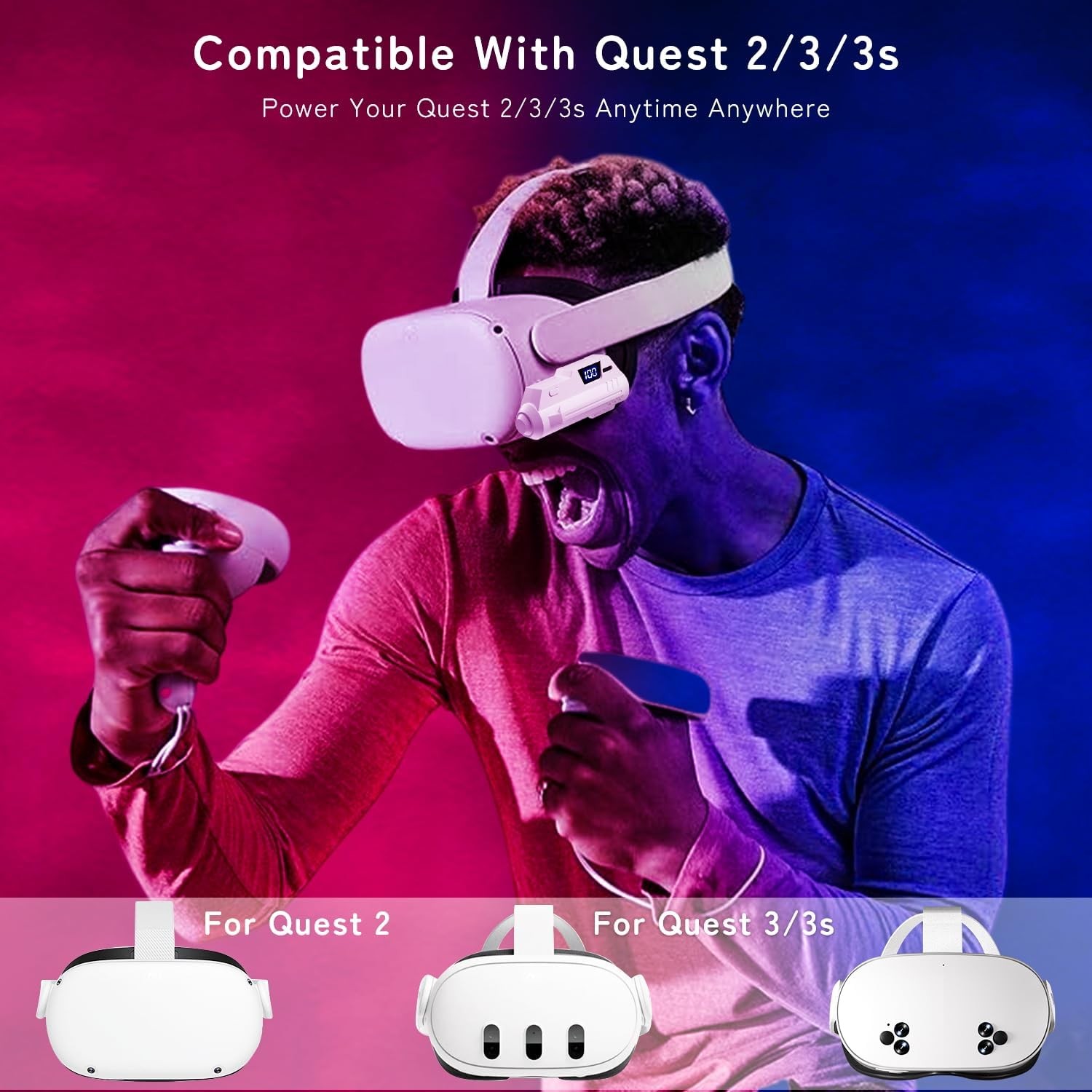 Meta Quest 3 3S 2 Battery Pack 5000mAh 18W Fast Charge LCD VR Power Bank