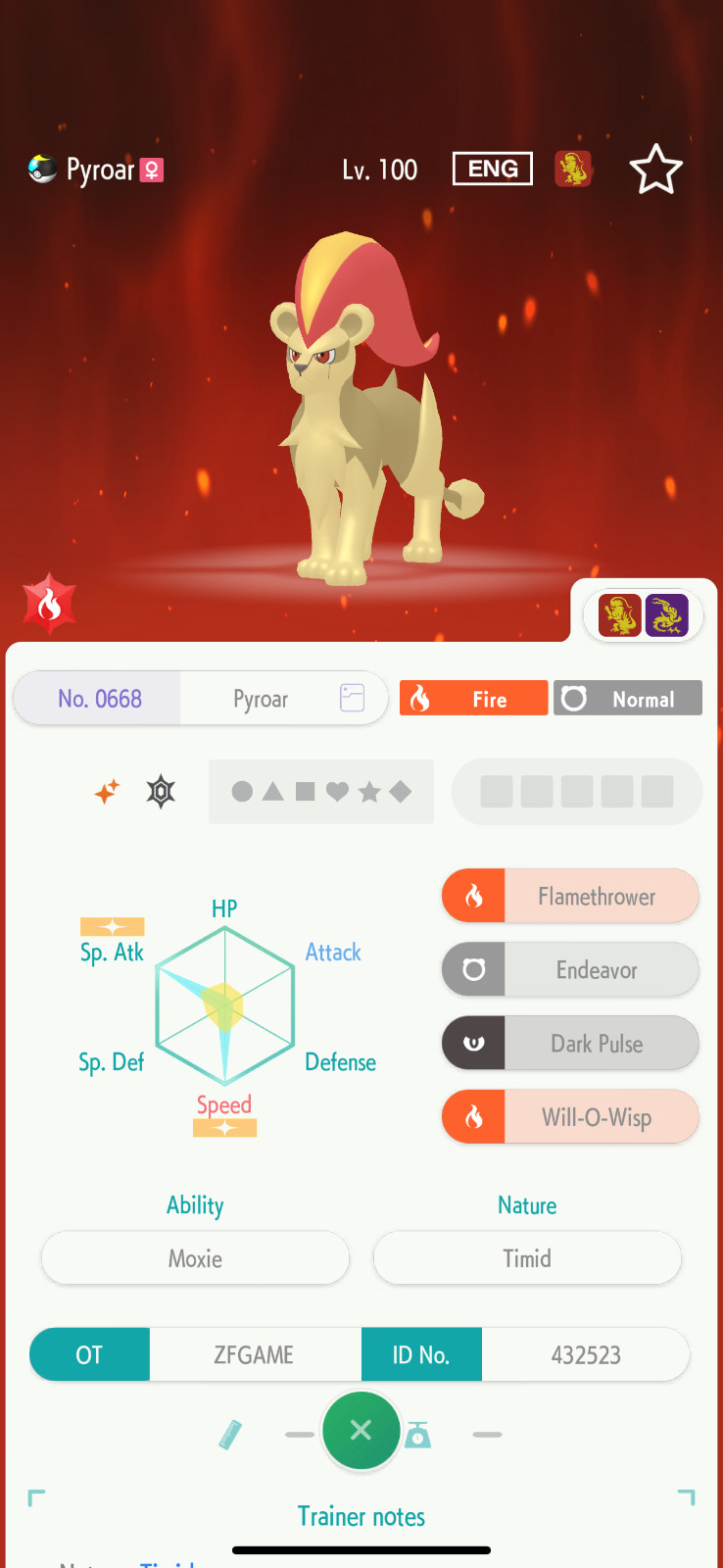 ✨6IV SHINY Pyroar Female + EVS🚀 POKEMON HOME✨Champions✨Online delivery⚡