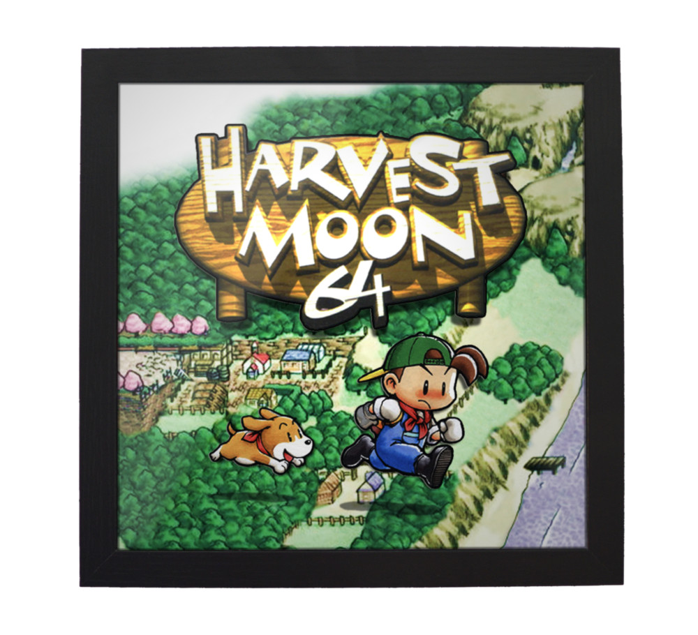 Harvest Moon 64 (Cover Art) – 3D Shadow Box Frame (9″ x 9″) Gaming Art