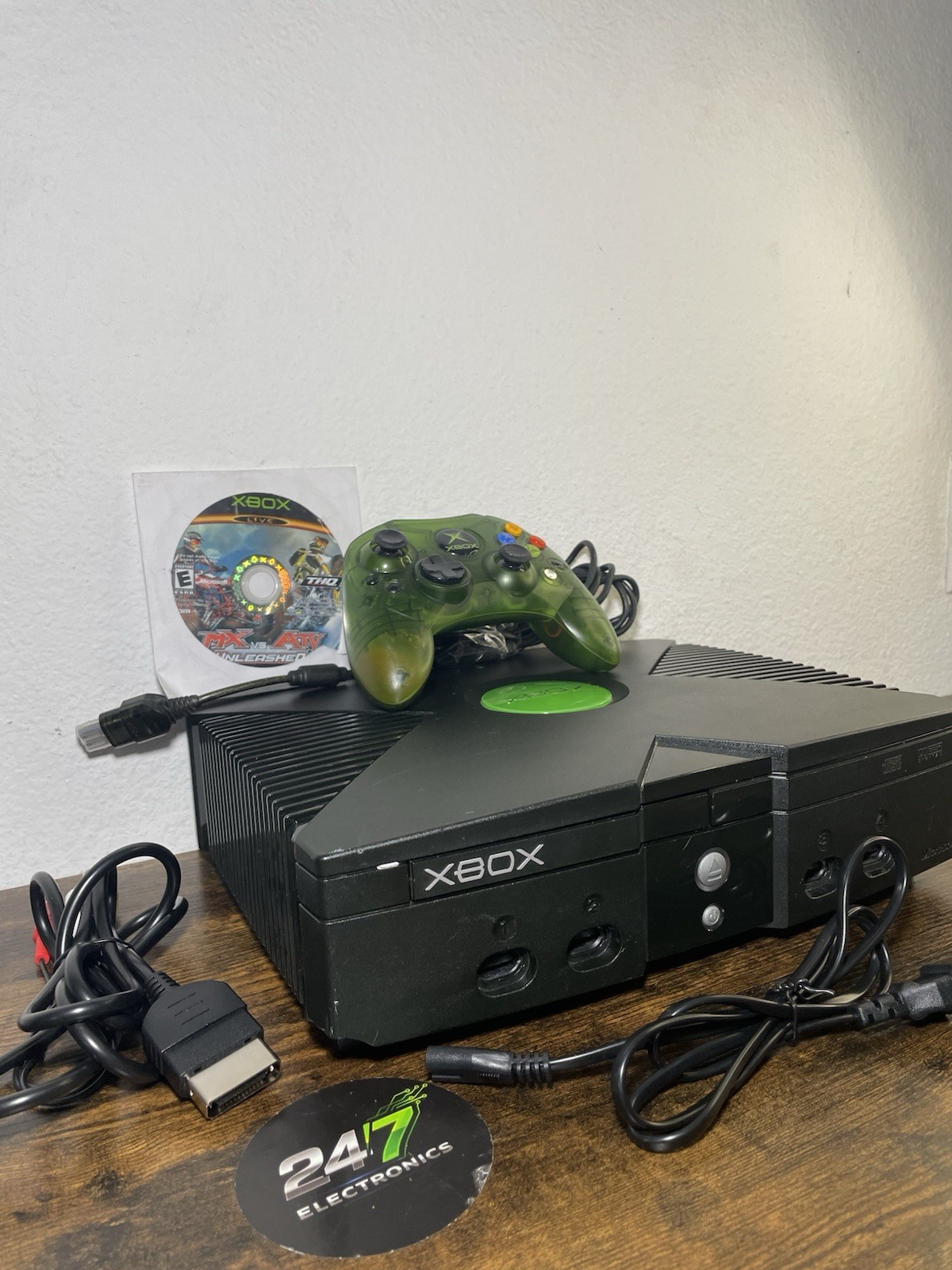 Xbox Original Console Microsoft Black w/ Green Controller AV Power READ TESTED
