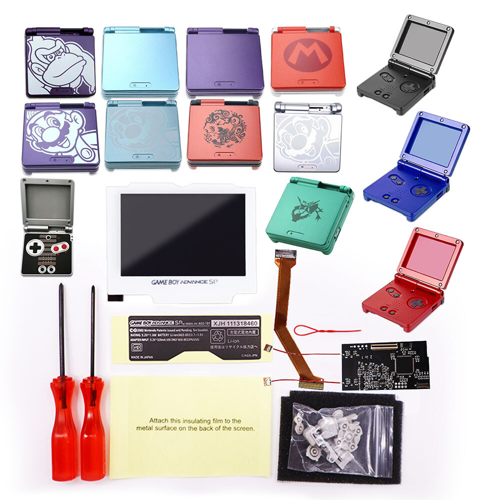 8 Colors Mode IPS Backlight LCD Mod w/Multi color Shells FOR GBA SP -White Lens