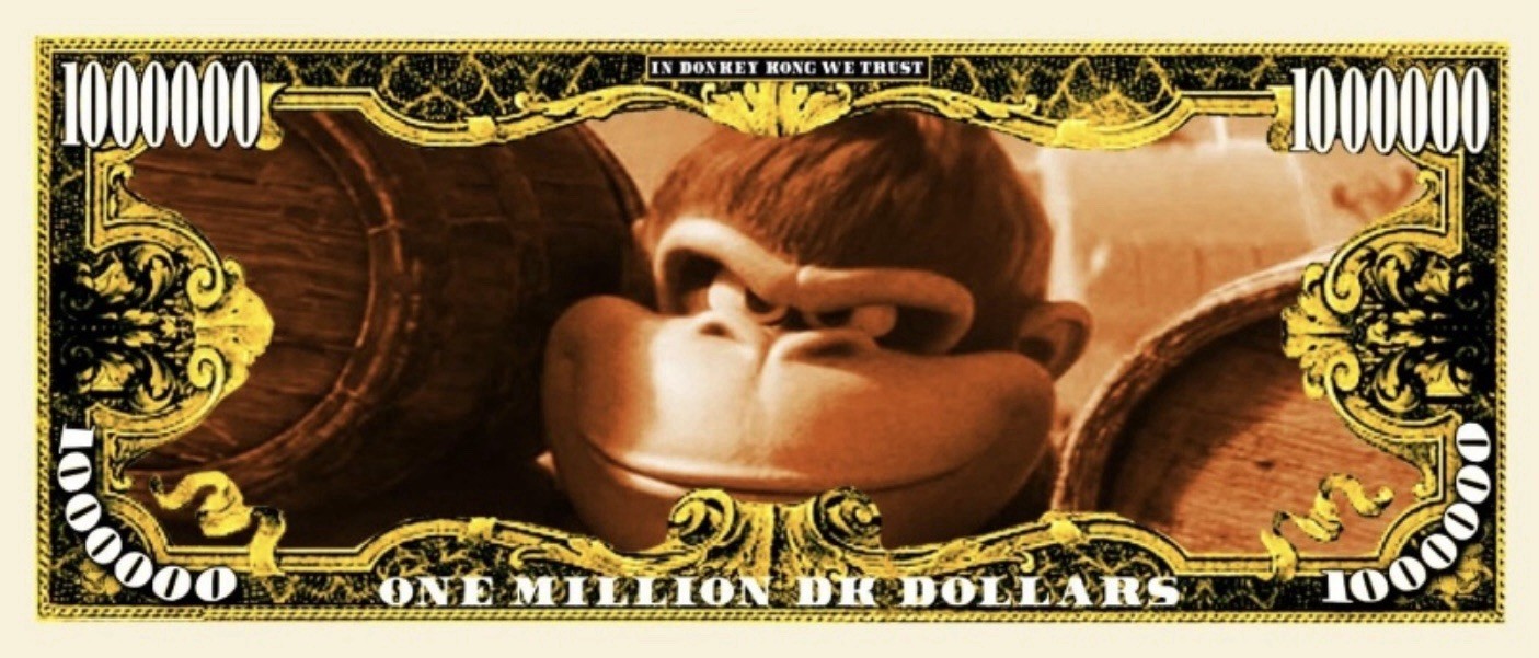 100 Pack Donkey Kong Video Game Money Collectible Novelty 1 Million Dollar Bills