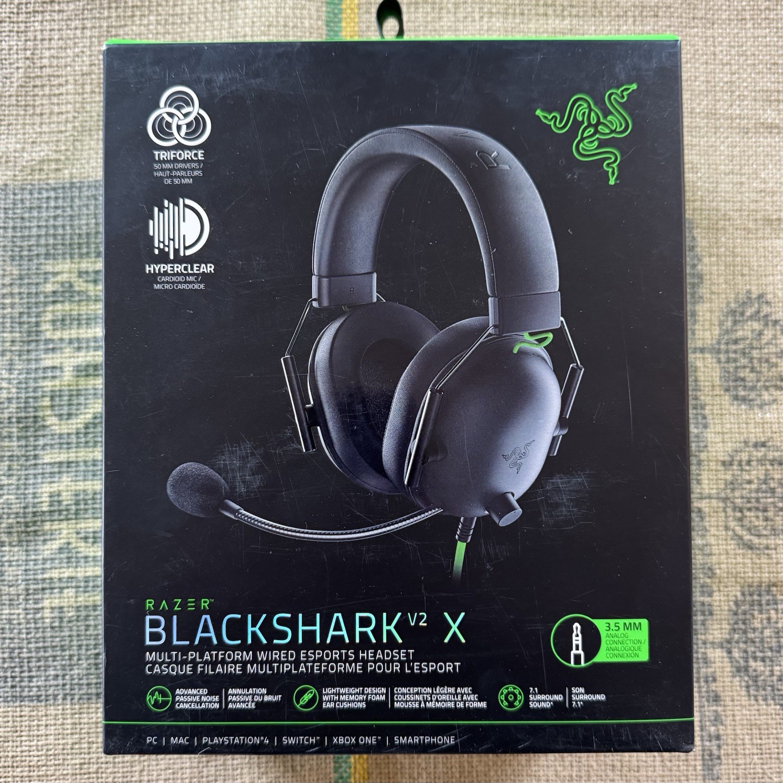 Razer BlackShark V2 X Wired Gaming Headset HyperClear Cardioid Mic Black