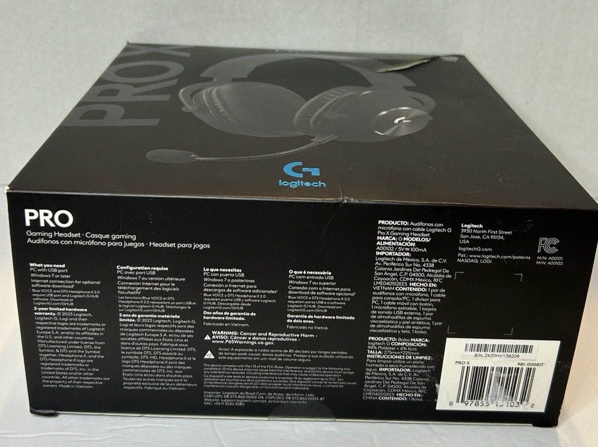 Logitech PRO X USB Gaming Headset Wired Black for PC, Xbox, PS5, PS4-Open Box