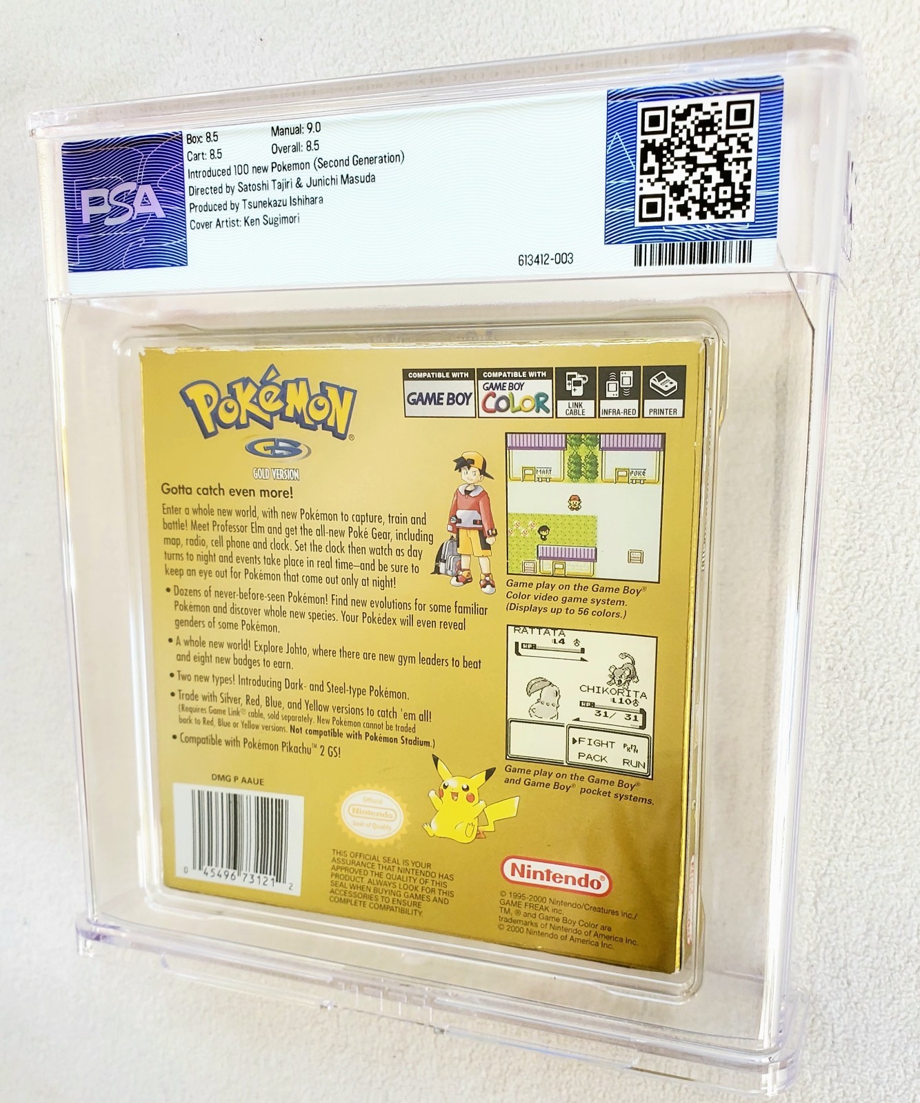 POKEMON GOLD VERSION Nintendo Game Boy Color 2000 Graded PSA 8.5 WATA 9.0 MANUAL