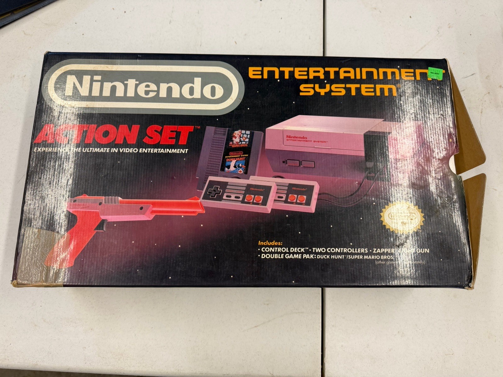 NES Action Set Box with Styrofoam, Console, Controllers, Hookups.