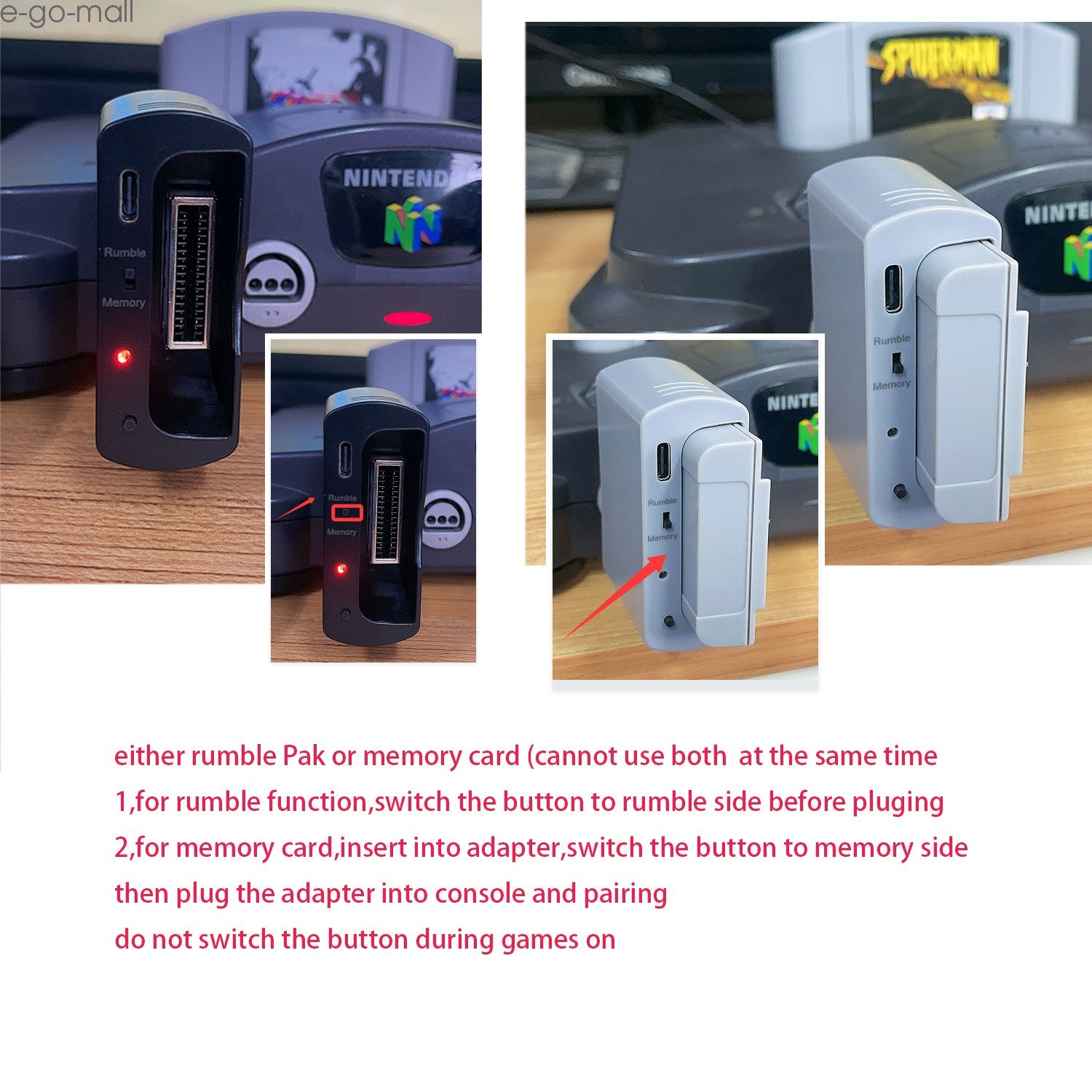 Wireless N64 Controller Remote Game Pad w/ Rumble Pak for Nintendo N64 Console