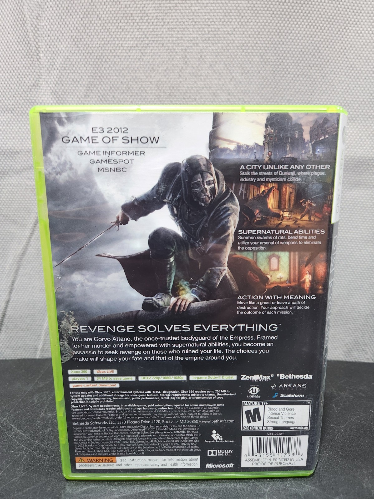 Dishonored – Microsoft Xbox 360 – Complete In Box – Includes Manual