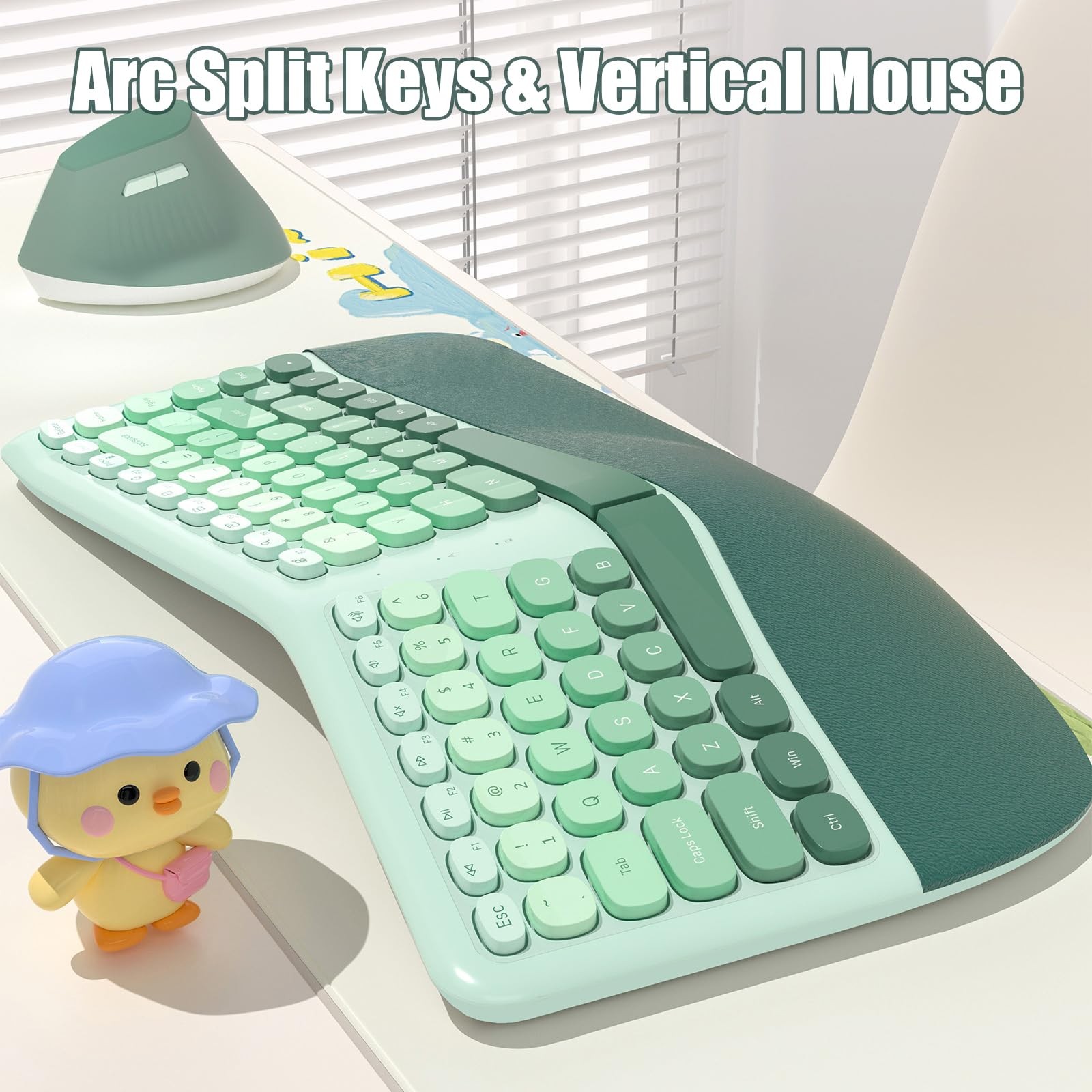 TISHLED Ergonomic Wireless Keyboard and Mouse Combo with Wrist Mint Green