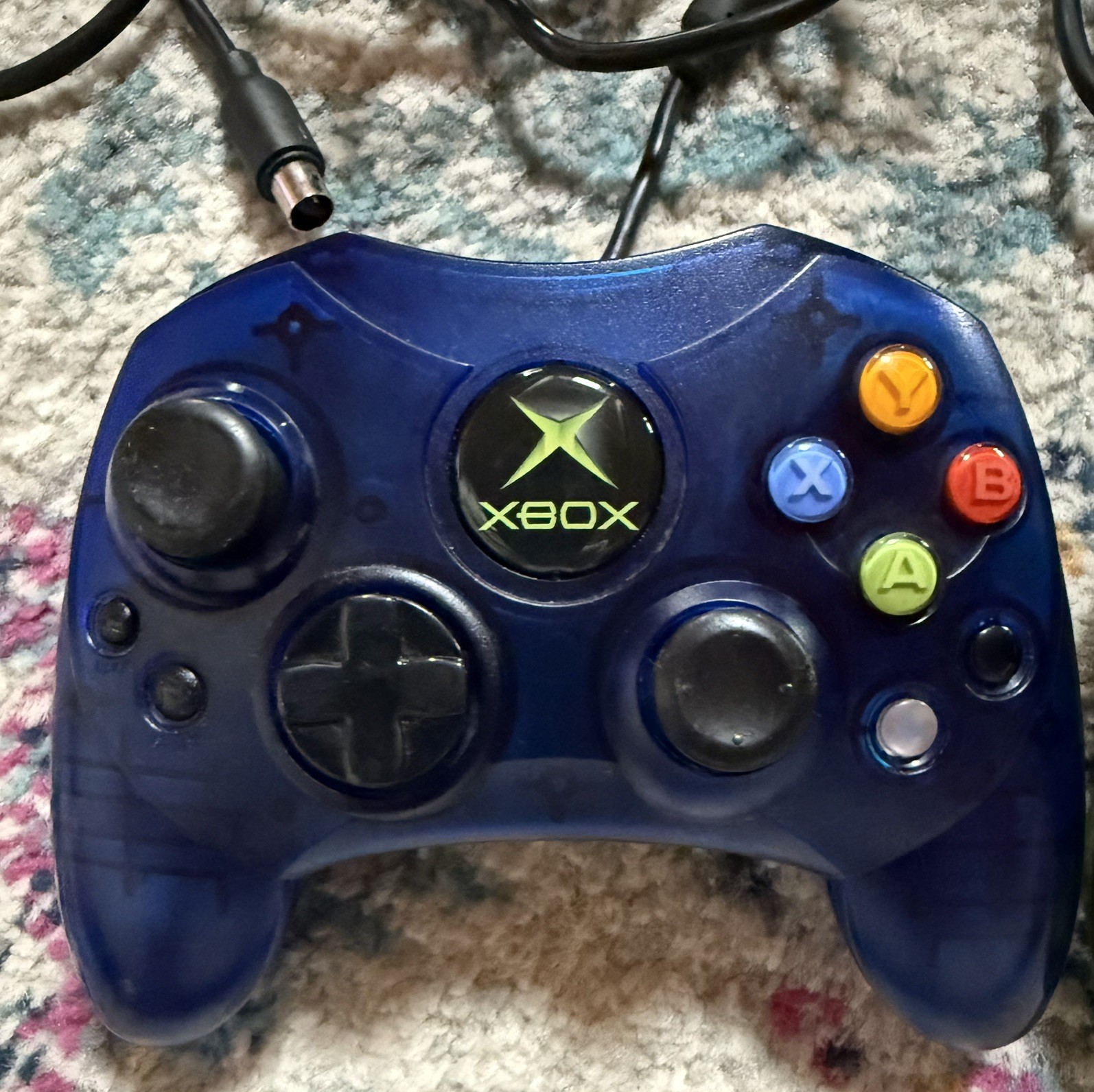 2 Original Xbox OEM S Type Wired Controllers Translucent Blue & Green- Tested