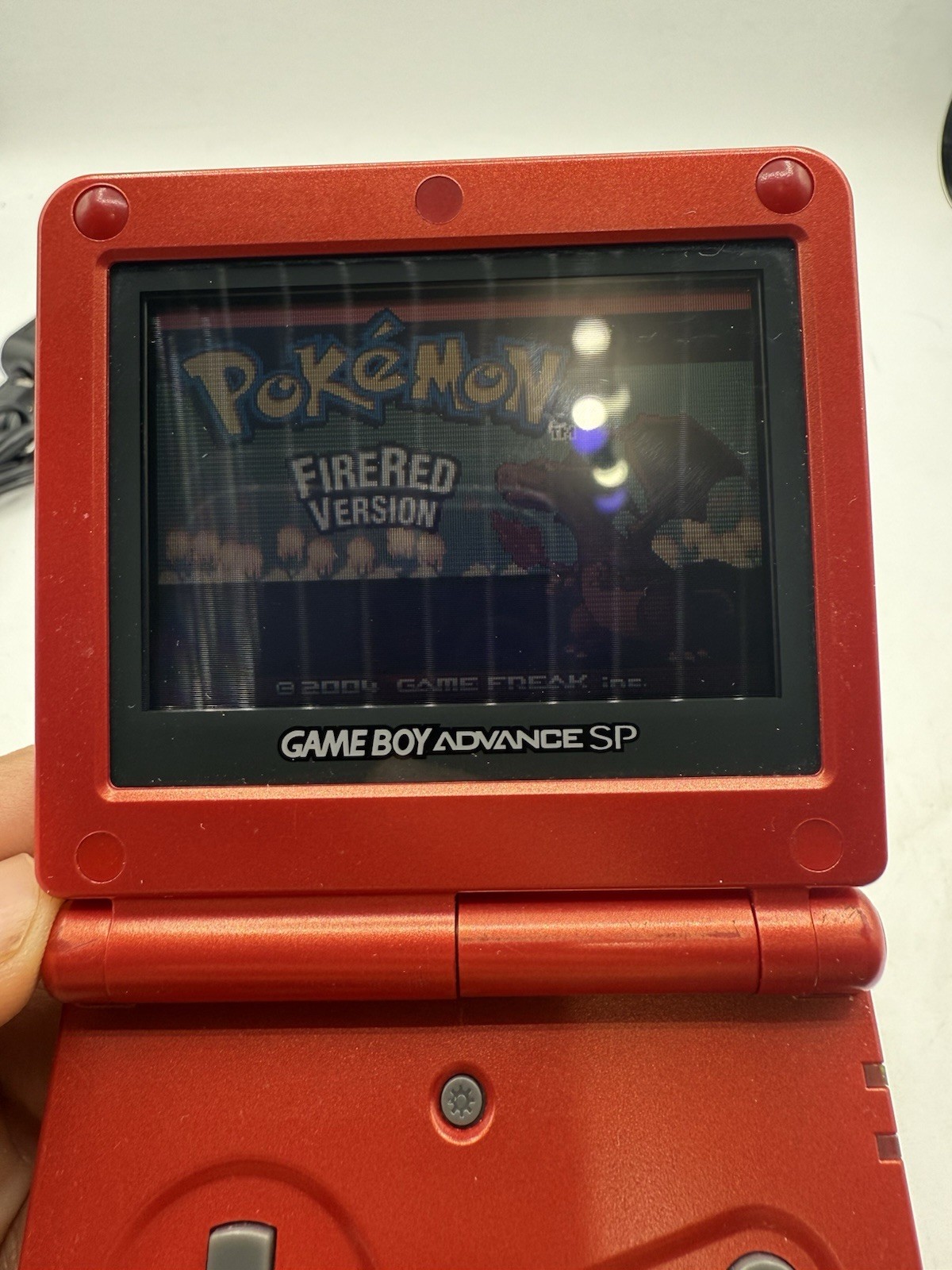 Nintendo Game Boy Advance SP AGS-001 Flame Red With Pokemon Leafgreen & Firered