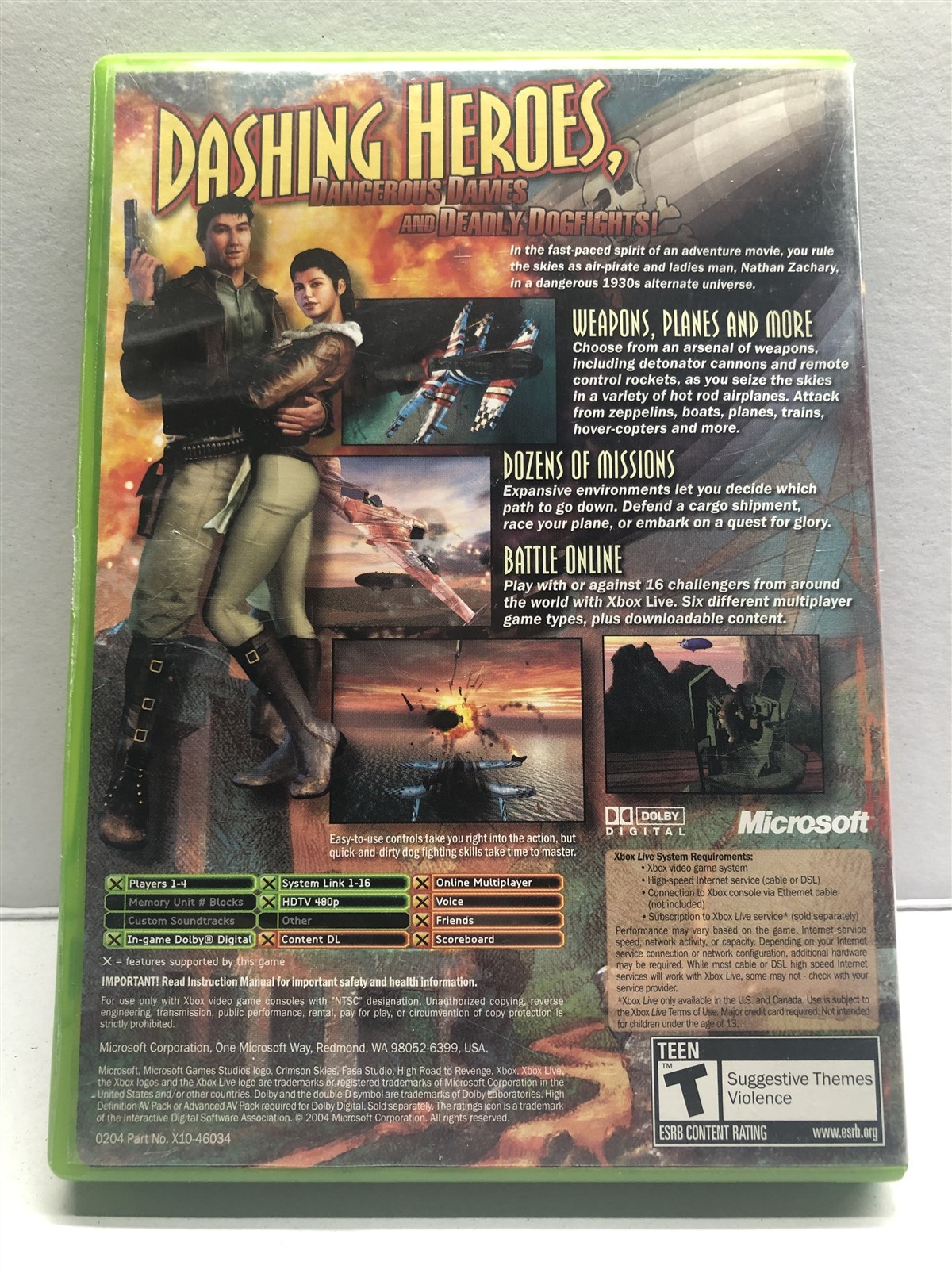 Crimson Skies: High Road to Revenge (Microsoft Xbox, 2003) Complete w/ Manual