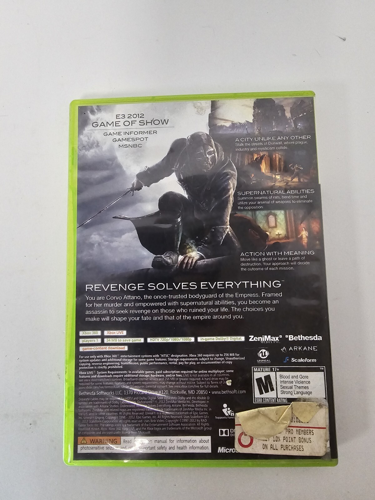 Dishonored Xbox 360 free shipping