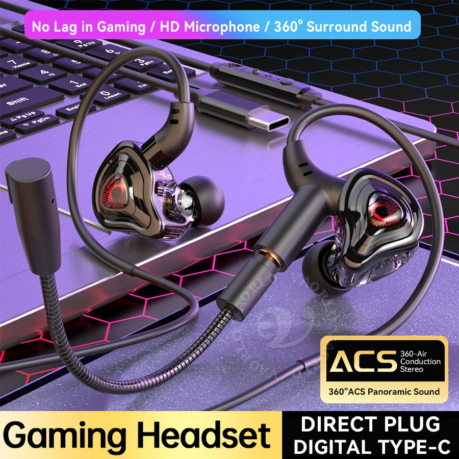 3.5Mm/Type-C/Usb E-Sports Gaming Headset 360° Surround Sound, Hifi Stereo Wired