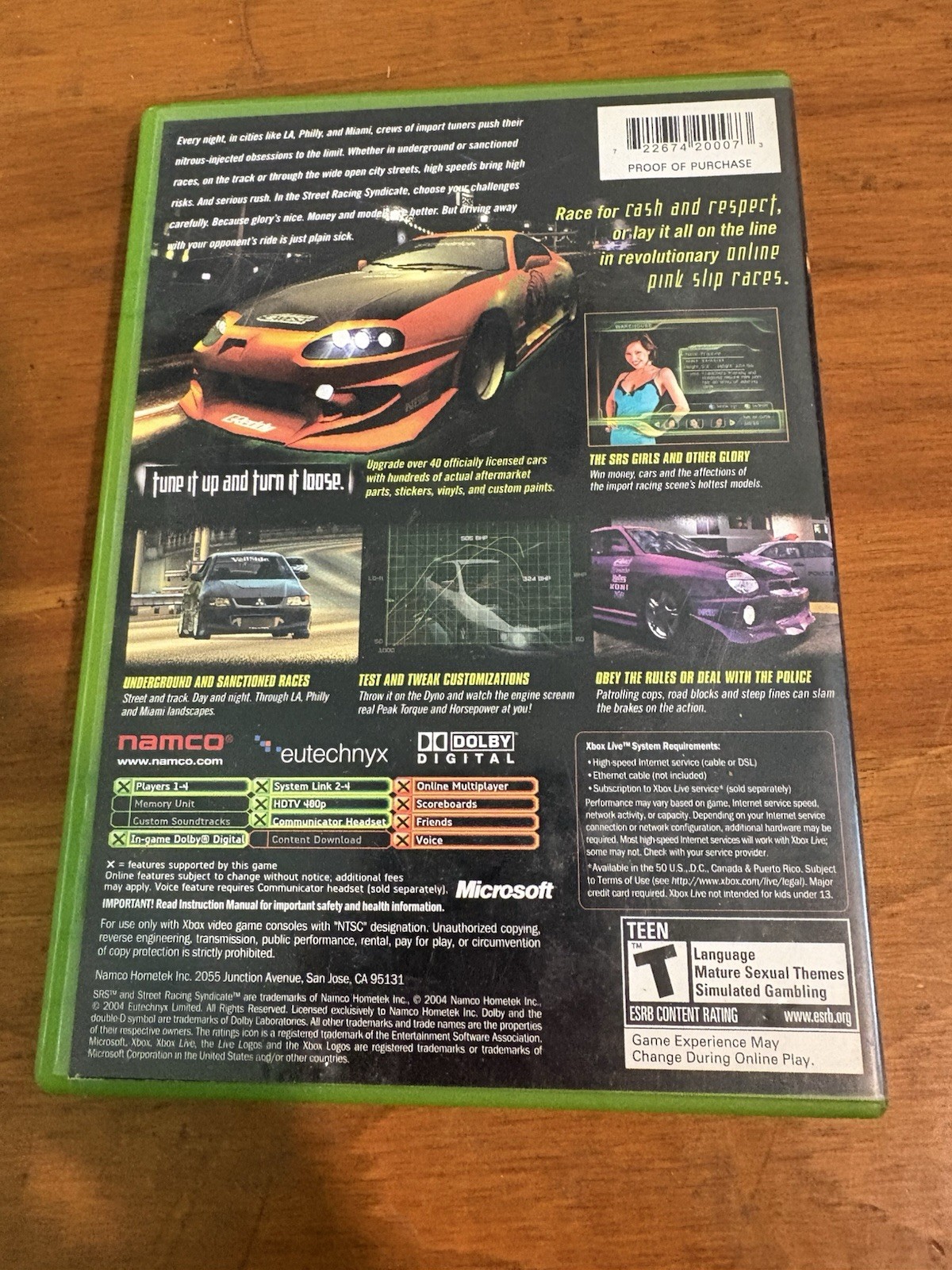 Namco SRS: Street Racing Syndicate Xbox Racing Game Manual Included