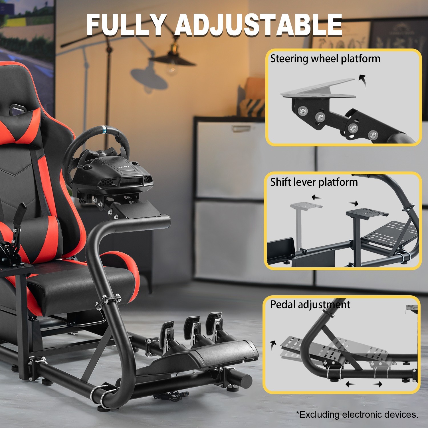 Marada G29 Racing Simulator Cockpit Wheel Stand with Seat Fit Logitech G923 G920