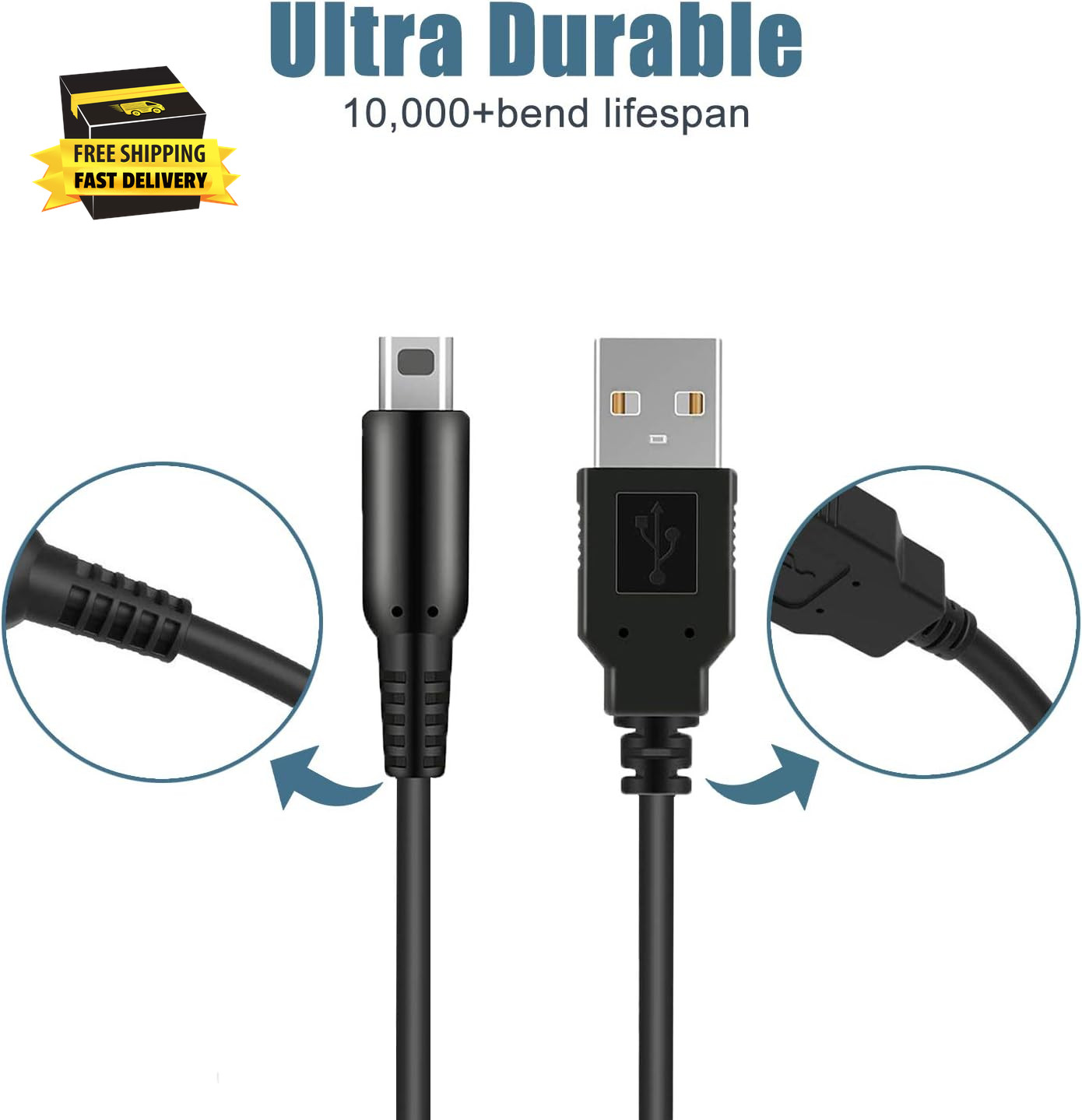 3DS USB Charger Cable, Power Charging Lead for Nintendo New 3DS Xl/New 3DS/ 3DS
