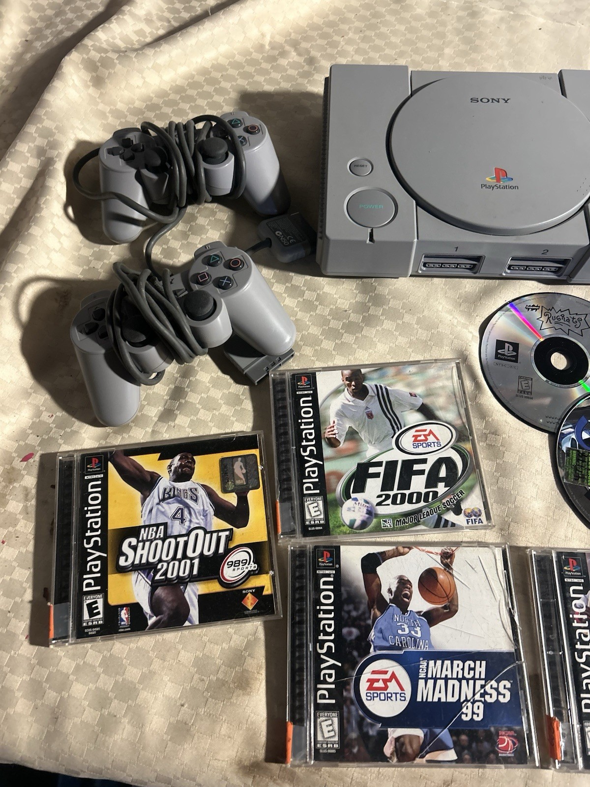 Sony PlayStation 1 Ps1 Console (SCPH-7501) With 6 Games And 2 Controllers