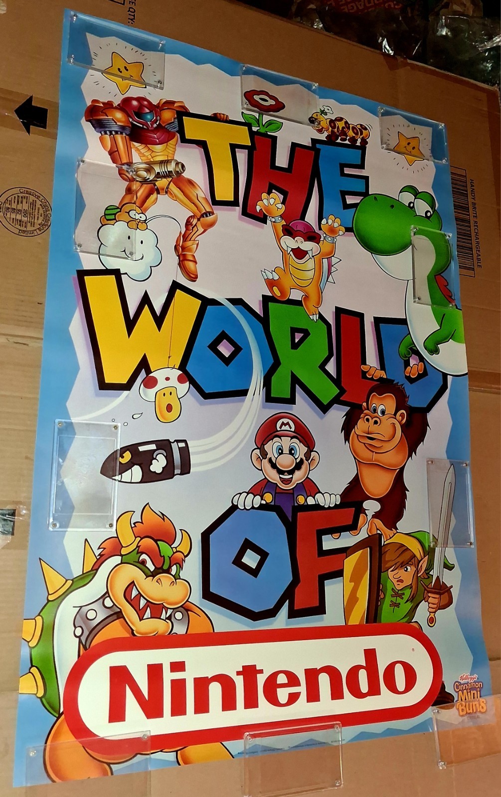 1992 WORLD OF NINTENDO VTG PROMOTIONAL POSTER KELLOGGS CINNAMON MINIBUNS 38″x25″