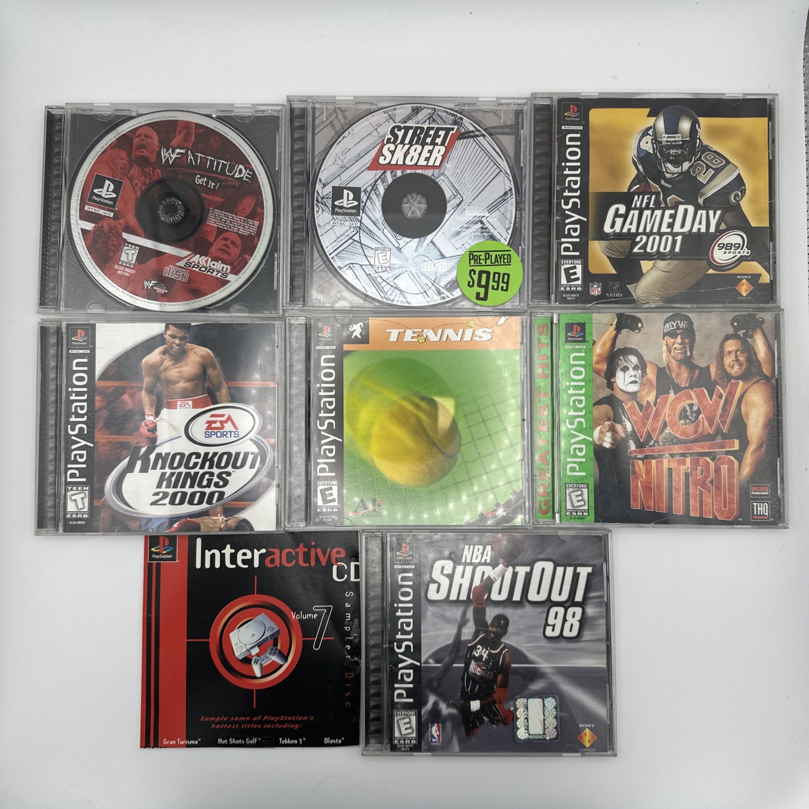 PS1 Lot Of 8 Games PlayStation Mixed Sports Lot Various Wrestling WWF WCW & More
