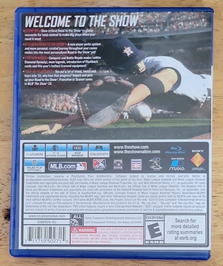 MLB The Show 16 Sony PlayStation 4 2016 Josh Donaldson ESRB E For Everyone PS4