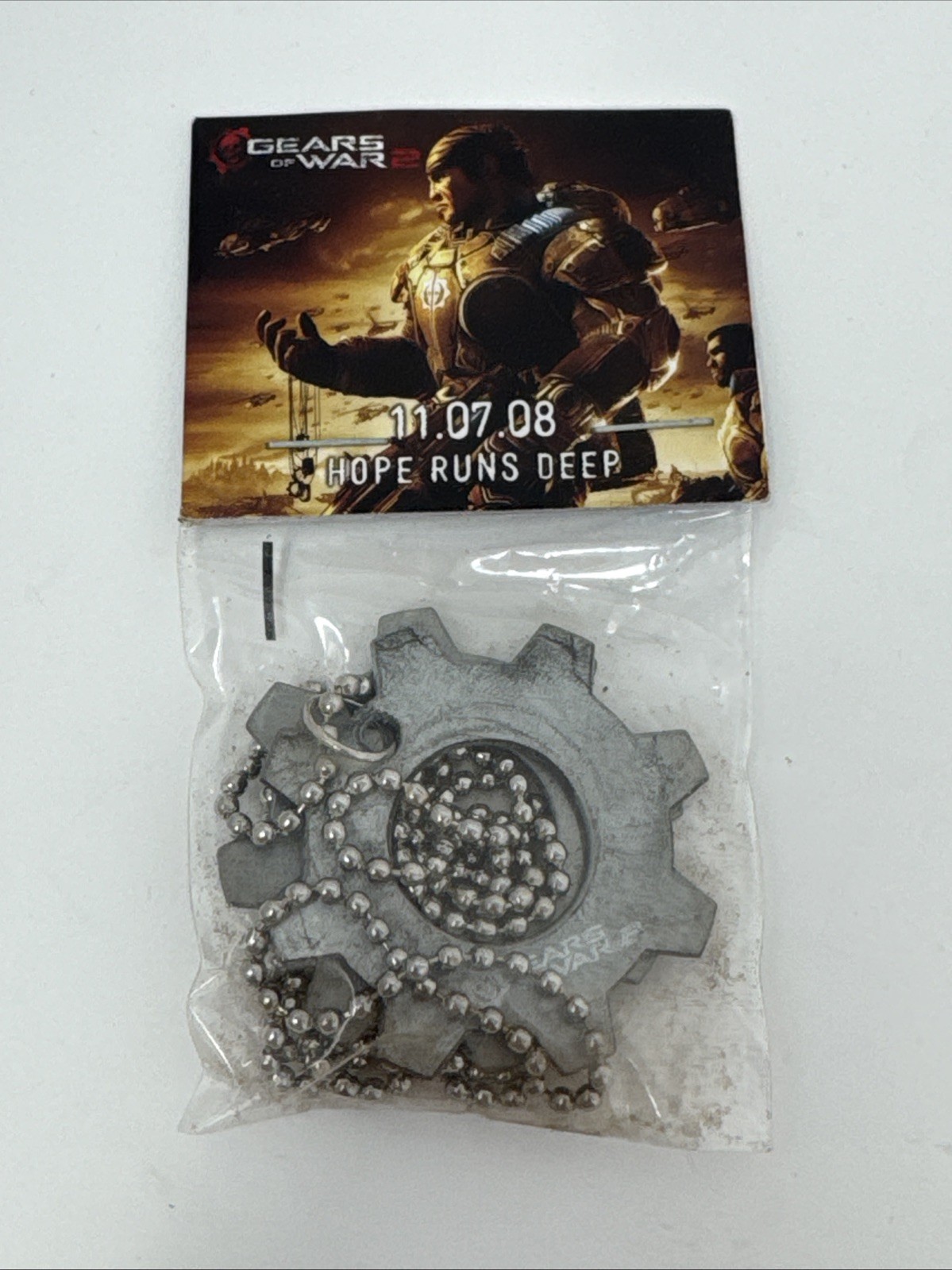 Gears of War 2 GoW 11.07.08 Hope Runs Deep Cogs Tags Necklace Promo SEALED NEW!