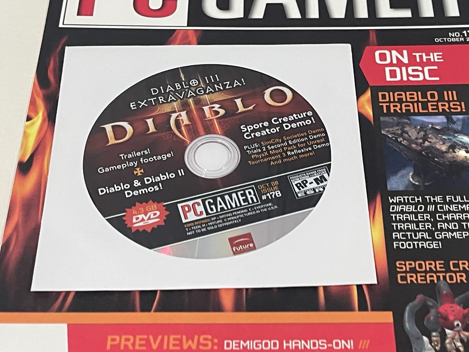 PC Gamer Demo Disc & Index Card Diablo 1 & 2 / Spore Creature Creator Oct 2008