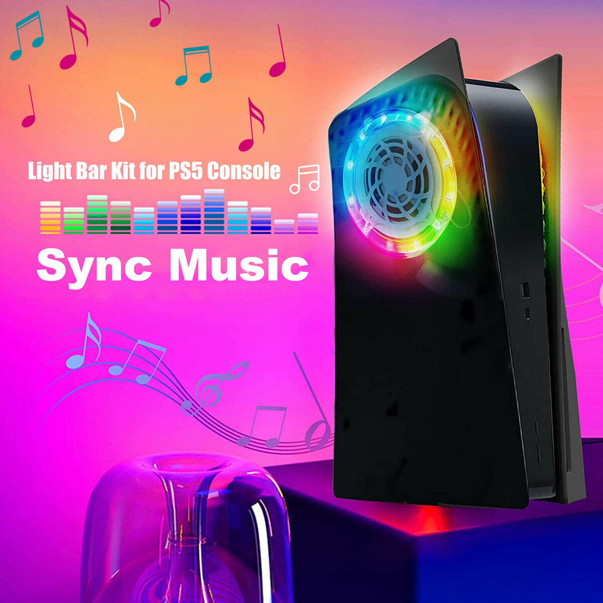 For PS5 Console USB 5050 RGB LED Light Strip Kit Sync Music 8 Colors 400 Effects