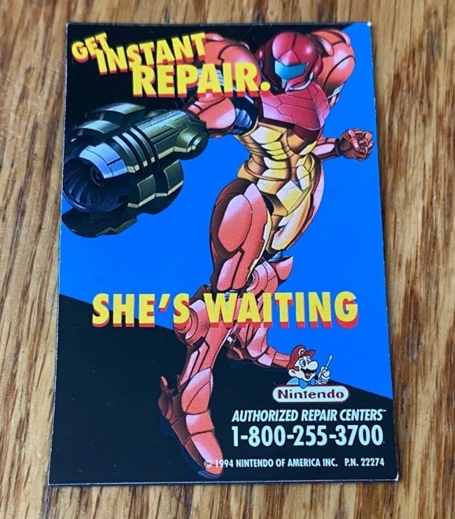 vintage 1994 SUPER METROID “Instant Repair” magnet nintendo snes UNUSED MINT