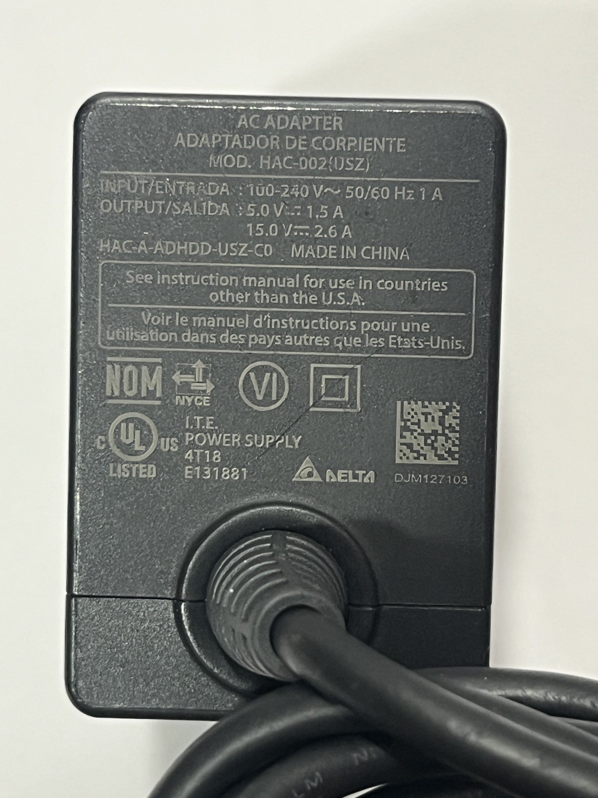 Nintendo Switch Charger AC Power Adapter HAC-002 (USZ) OEM Authentic 15V
