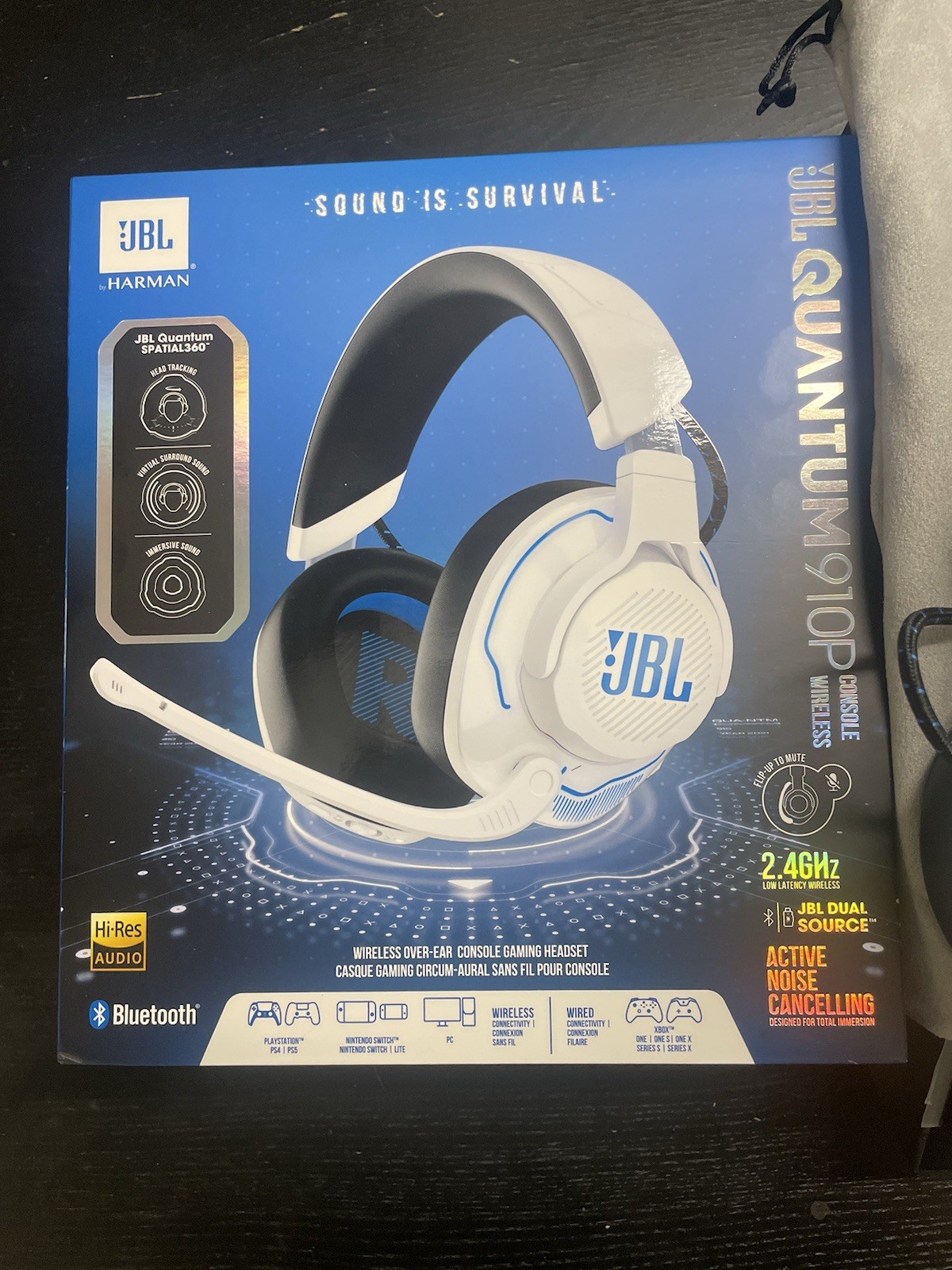 JBL Quantum 910P Wireless ANC Over-Ear Gaming Headset w/ Boom Mic White