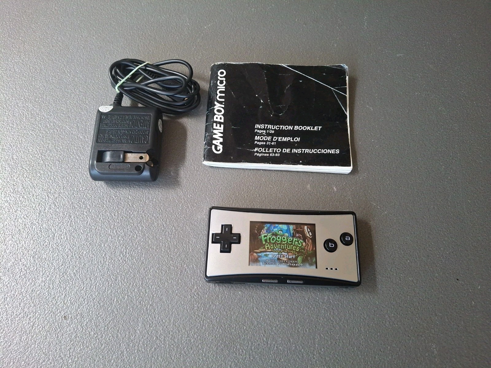 Authentic USA Nintendo Silver & Black Game Boy Micro OXY-001 w/ Charger – WORKS!