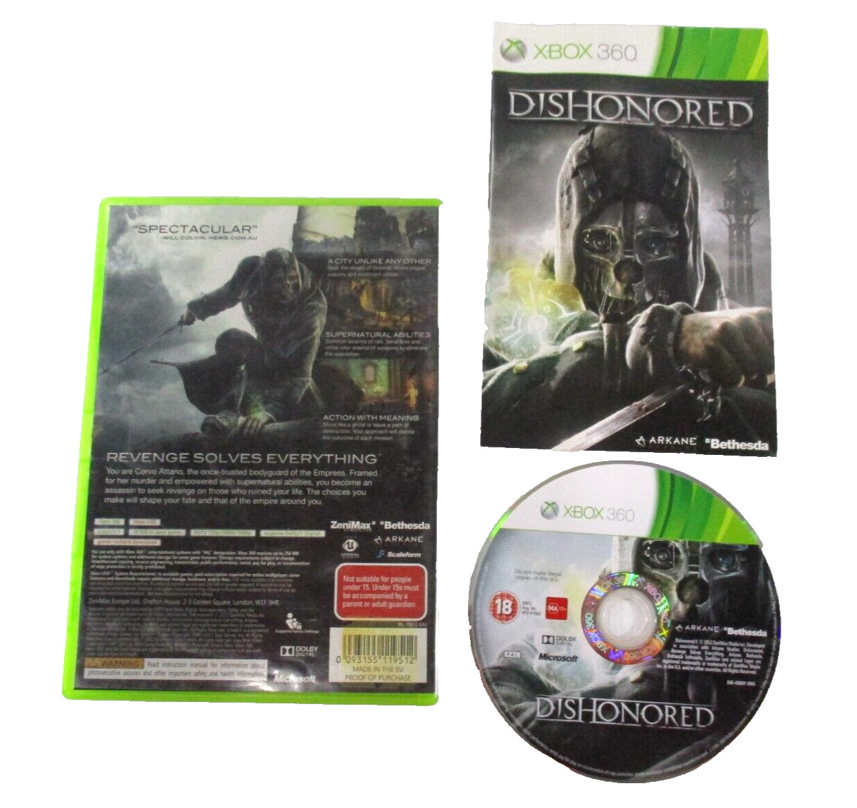 Dishonored XBOX 360 MA15+ PAL R4 2012 Epic Games + Manual Tested