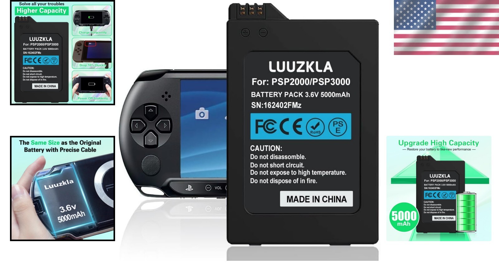 5000mAh Battery Replacement for PSP 2000/3000 High Capacity Rechargeable