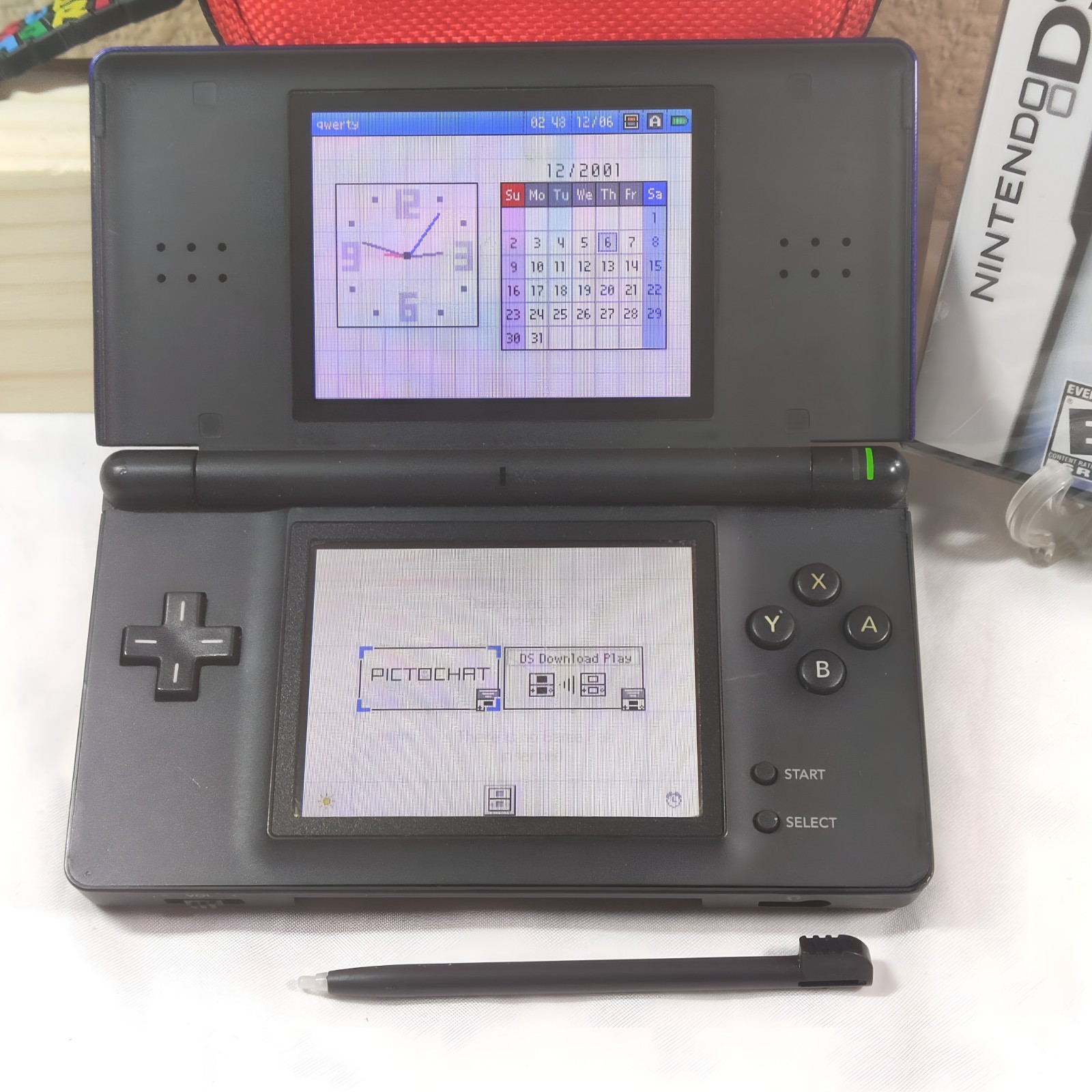 Nintendo DS Lite Cobalt Blue (DS/GBA) w/ Mario Carry Case & NEW/SEALED Game GOOD
