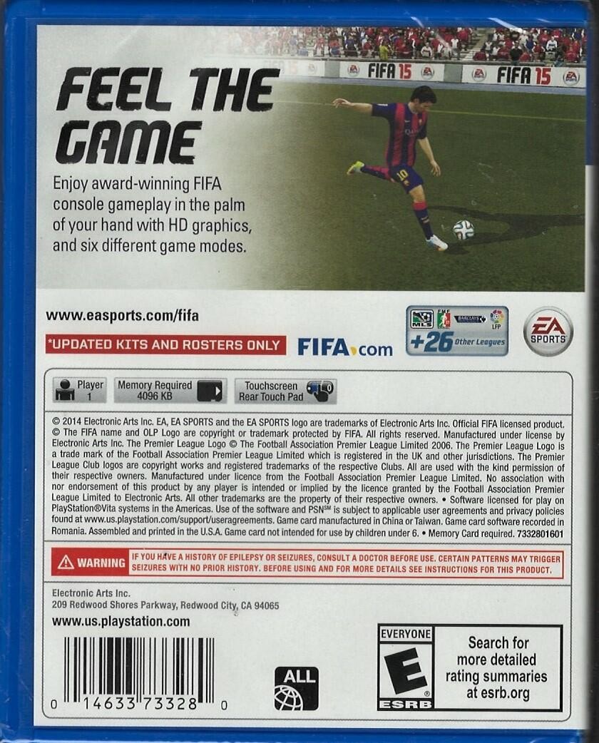 FIFA Soccer 15 PSV (Brand New Factory Sealed US Version) PlayStation Vita, plays