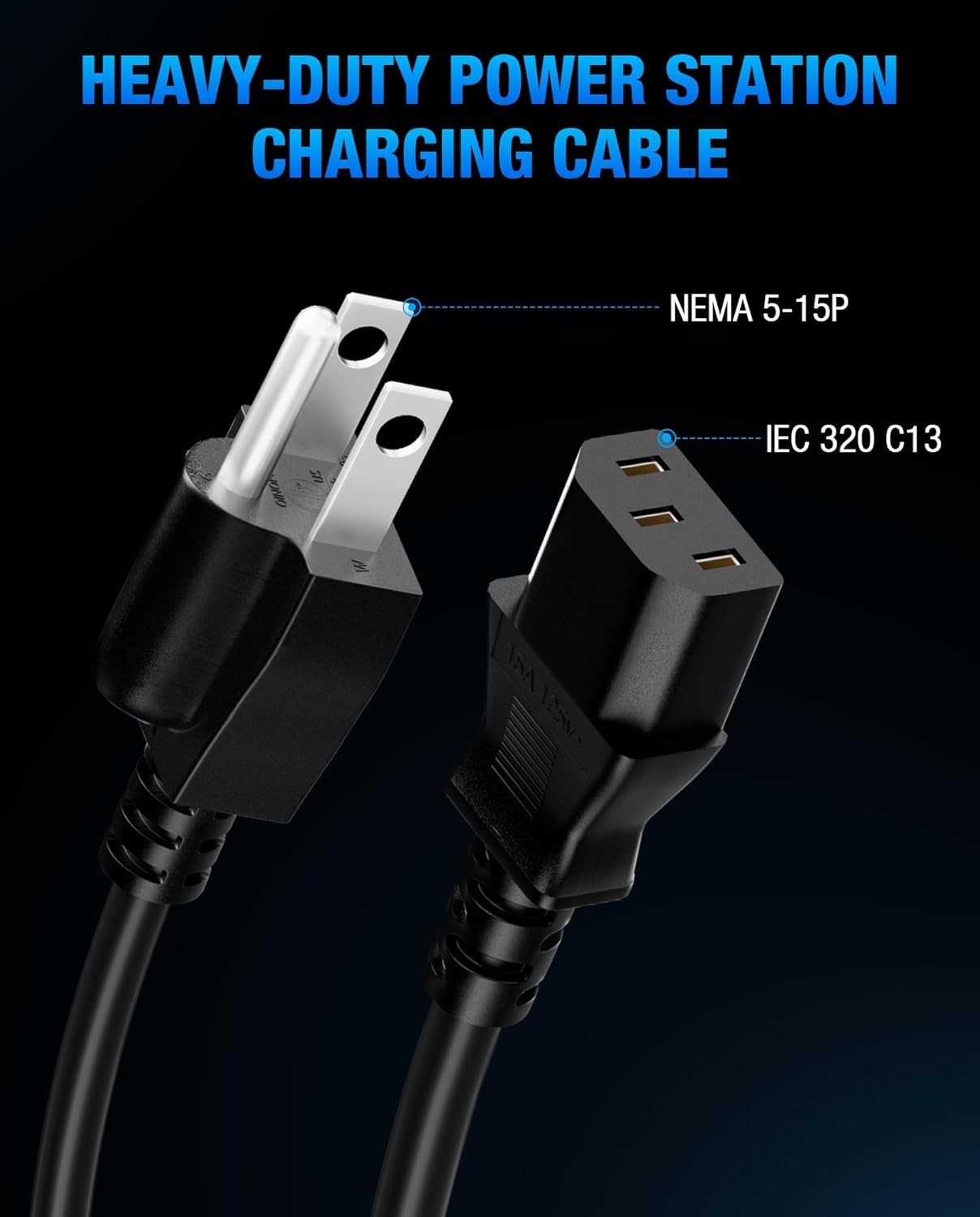 Heavy-Duty 10FT Power Station Charging Cable with Male-to-Female Connector