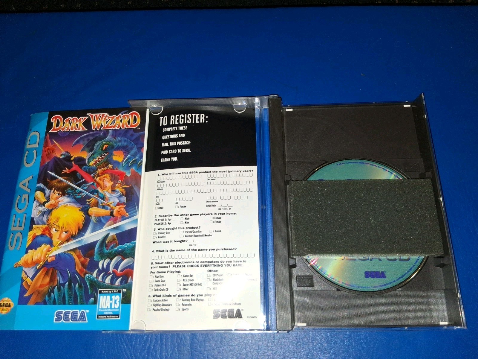 Dark Wizard (Sega CD, 1994) CIB Complete in Box w Manual + Reg Card + Foam
