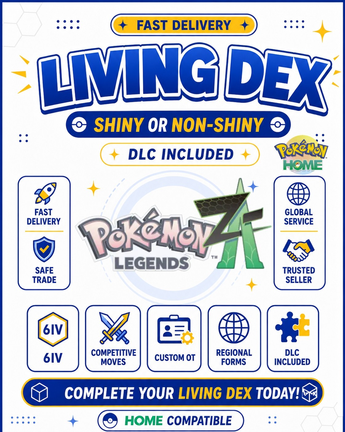 Pokemon HOME Living Dex ZA + DLC | Shiny Non-Shiny | +430 Pokemon
