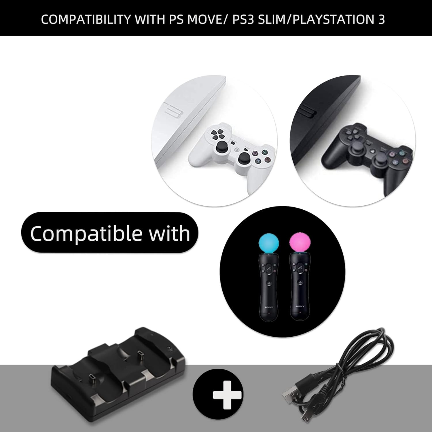 PS3 Controller Charger Station, Charging Dock for Sony Playstation 3 Original W
