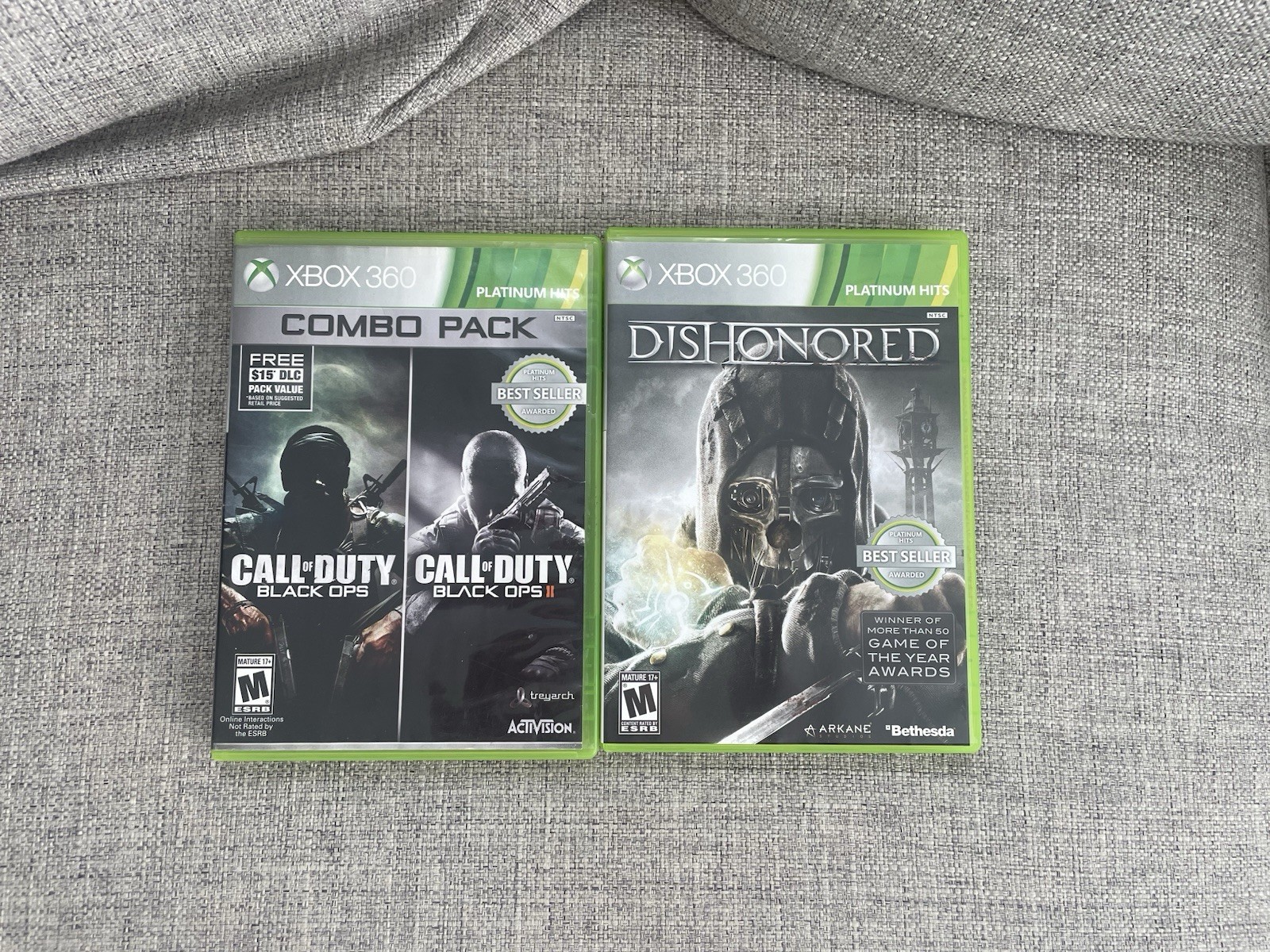 Call of Duty Combo Pack Black Ops 1 & 2, And Dishonored For Xbox 360. Tested