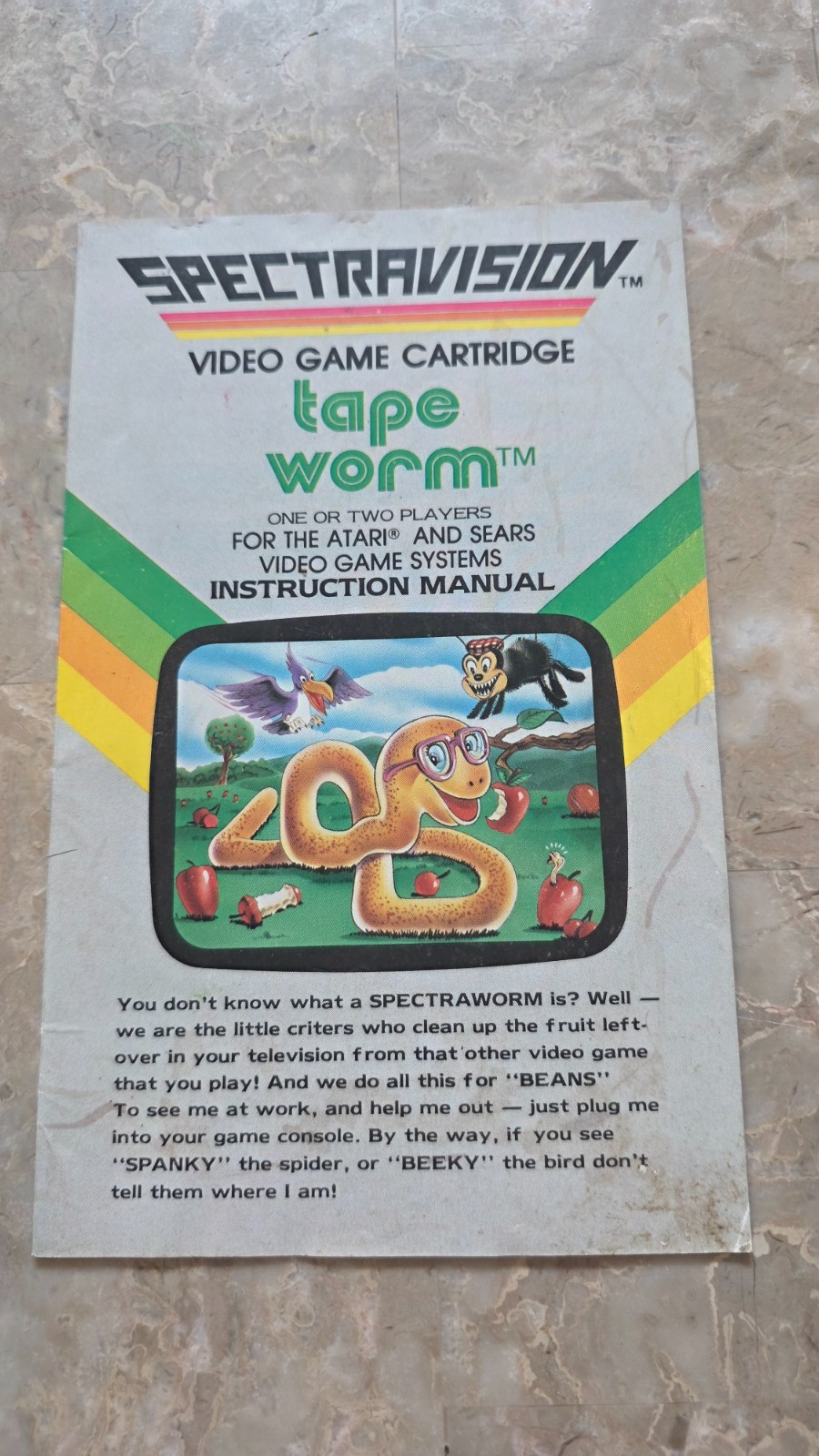Atari 2600 Tape Worm Spectravision Manual Only RARE FREE SHIPPING