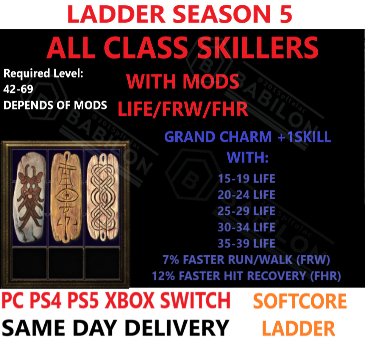 ✅PC PS4 PS5 XBOX SWITCH✅LADDER Skillers Charm + life GC DIABLO 2 RESURRECTED D2R