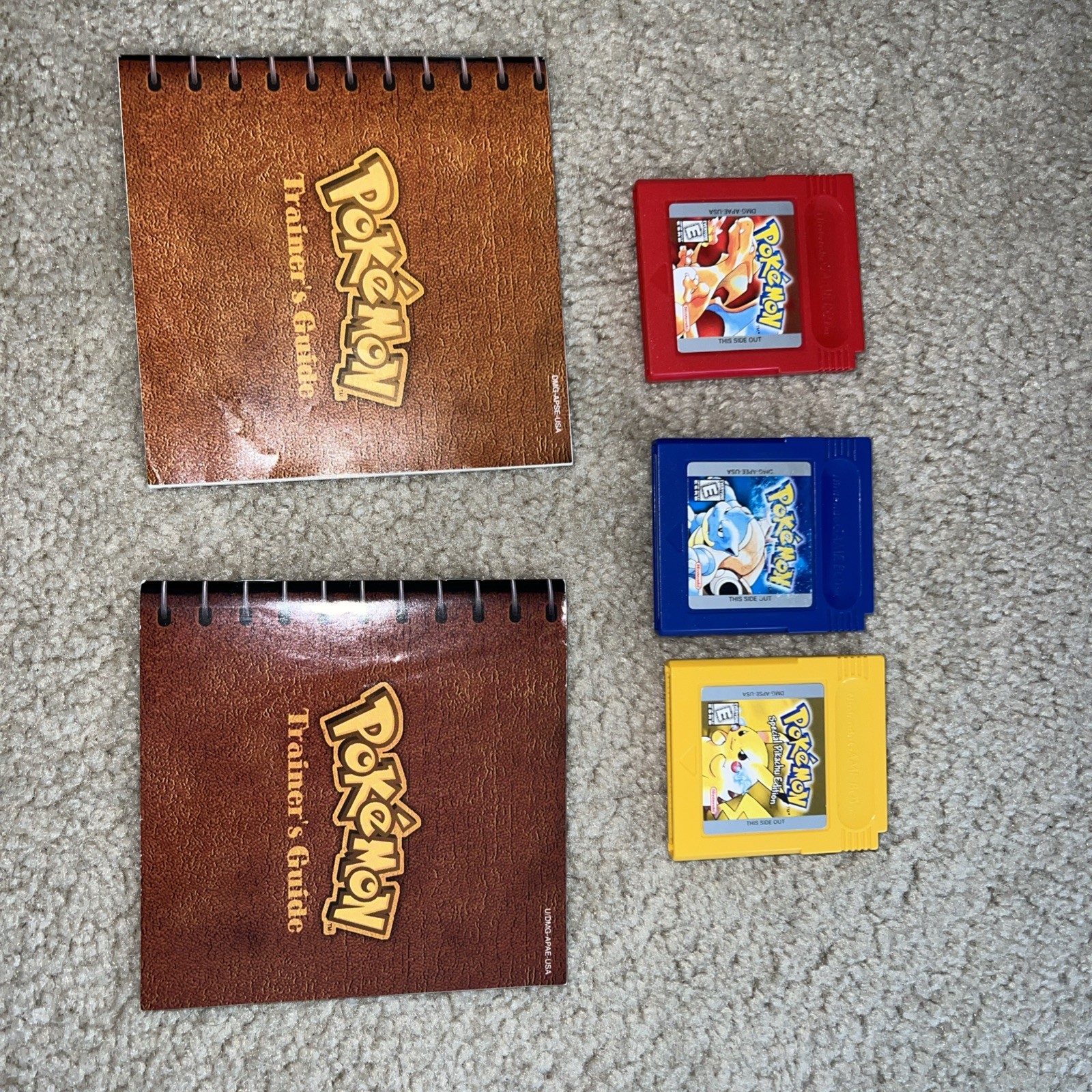 Pokemon Red Blue Yellow Cartridges Nintendo Gameboy With Two Trainer’s Guides
