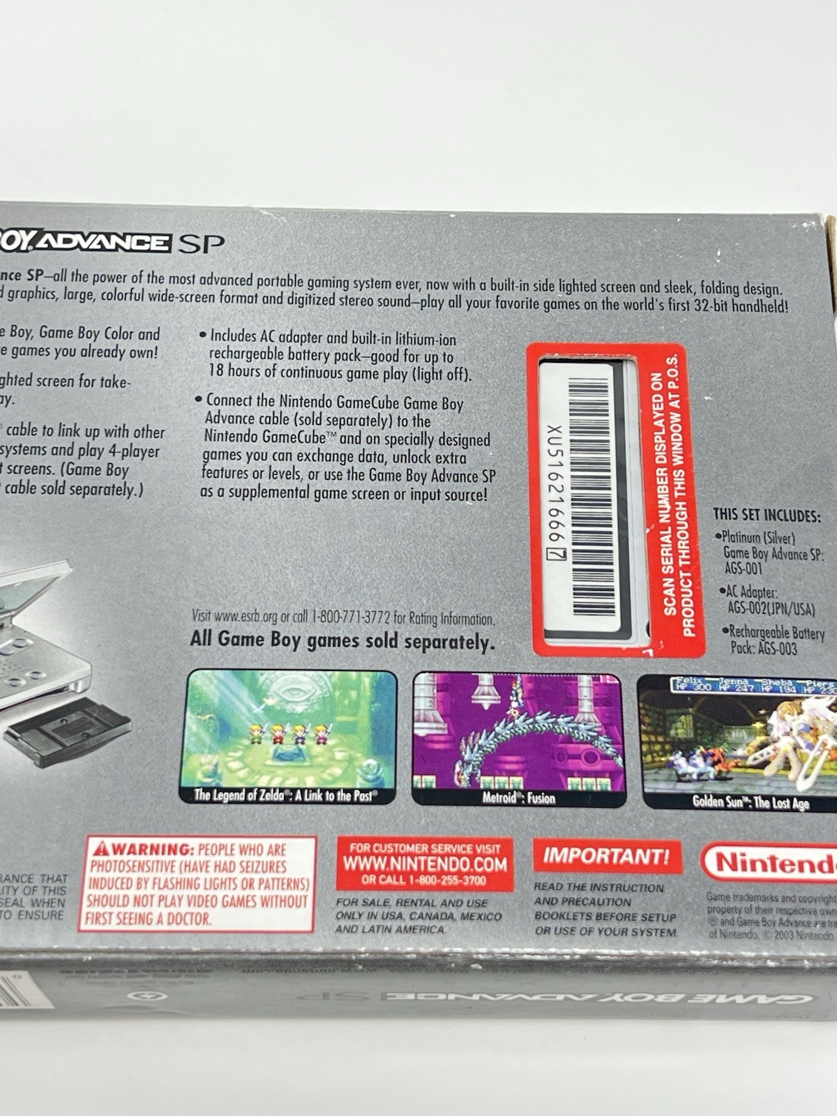 Sealed Nintendo Gameboy Advance SP Platinum Silver AGS-001 GBA Brand New