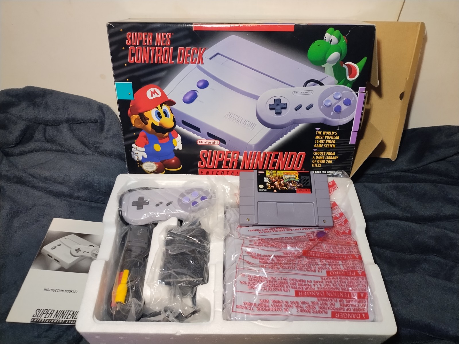 Super Nintendo Control Deck Console System in Box with Game SNES