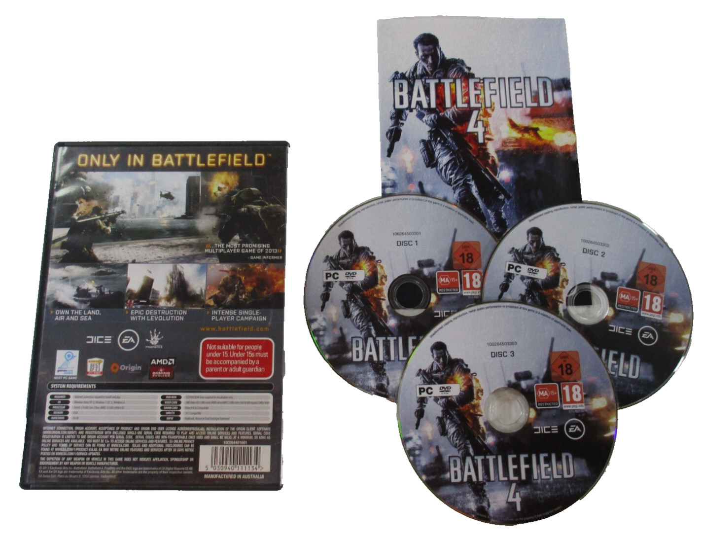 Battlefield 4 PC DVD ROM Game MA15+ Region Free 2013 EA Games Manual Tested