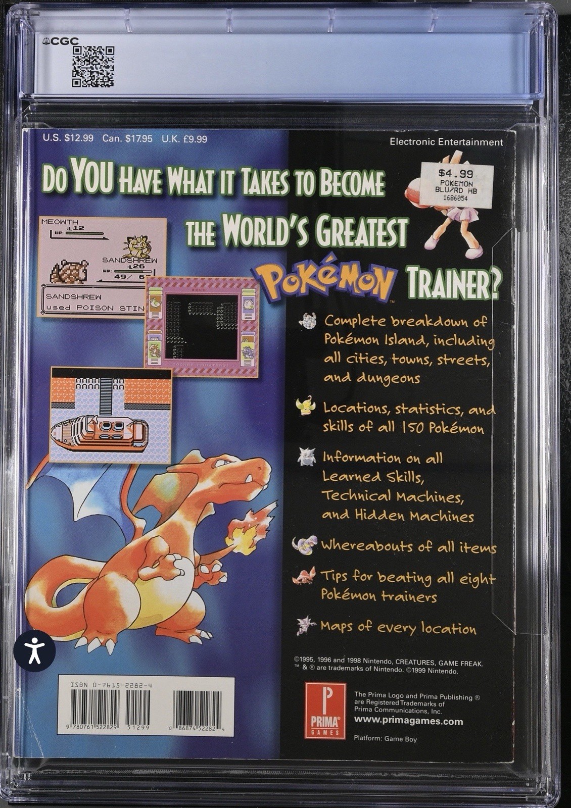 Pokemon Red & Blue: Prima Official Strategy Guide 1999 Blastoise CGC 7.0 Graded